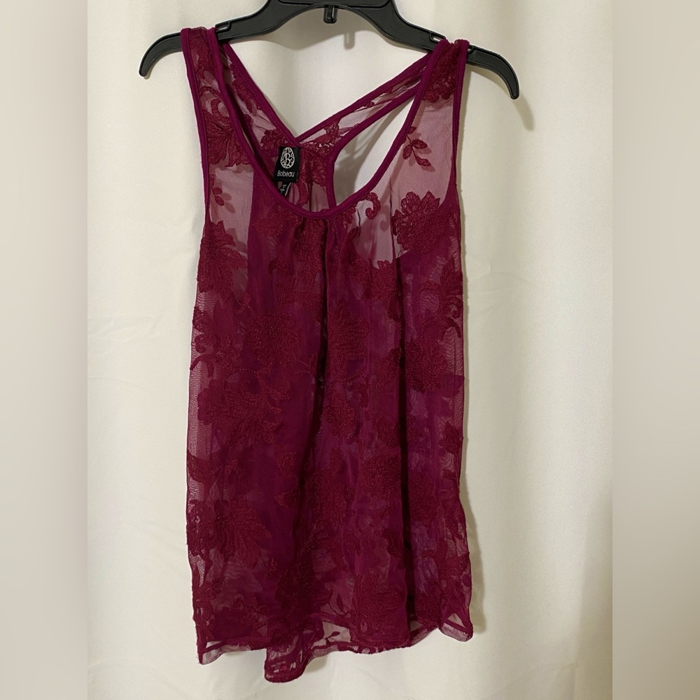 Lace Tank Top Burgundy Red Small